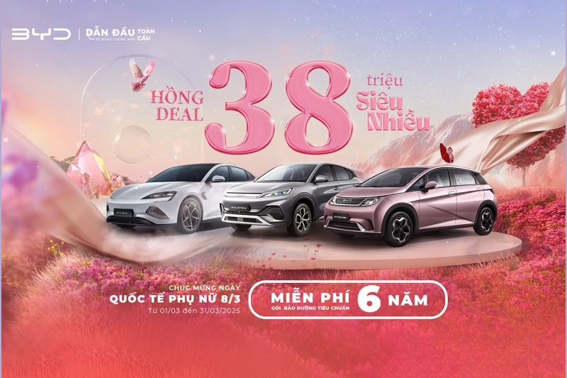 Nhân ngày Quốc tế Phụ nữ 8/3, BYD Việt Nam triển khai chương trình ưu đãi ‘Hồng deal – 38 triệu siêu nhiều’